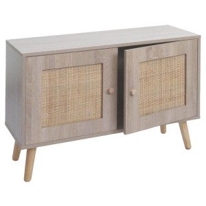 Kommode M40 mit Rattan-Türen, Holzfüße, beige. Sideboard für Wohnzimmer und Flur.