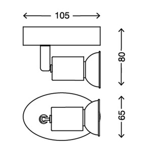 Technische Zeichnung des weißen Briloner LED-Spots Simple 1er mit Maßangaben.