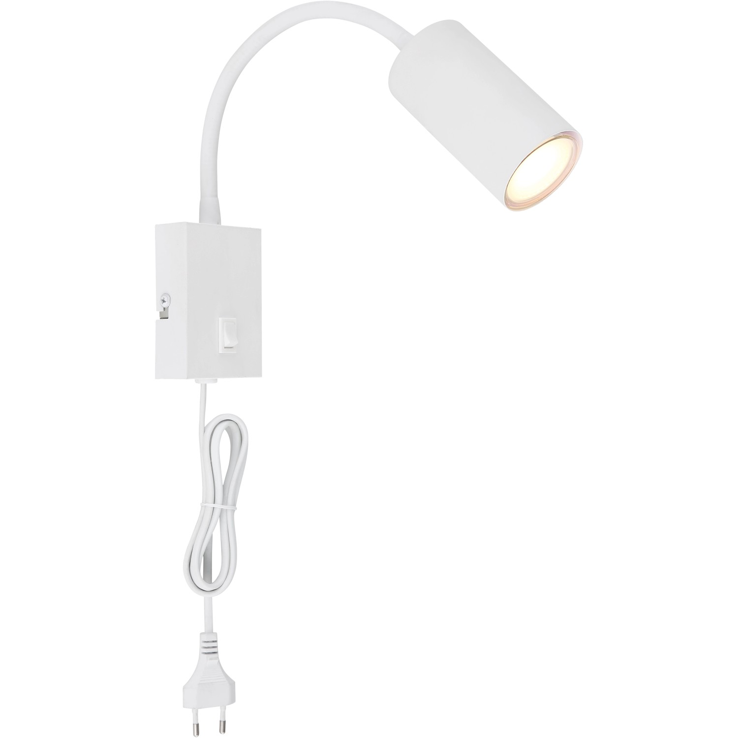 Weiße Globo Wandlampe Robby, 1-flammig, mit flexiblem Arm und Schalter.