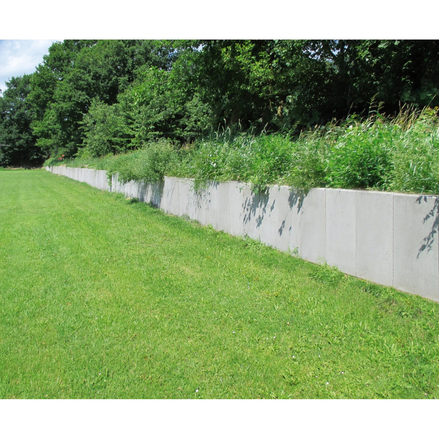 Graue Diephaus L-Steine unbewehrt als Beetbegrenzung im Garten.