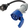 Blau-graue CEE Kupplung auf Schutzkontaktstecker, 3-polig, IP44 für Elektroanschluss.