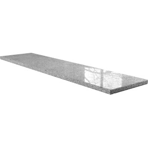Graue Wigasil Fensterbank aus Naturstein, 275x30x2 cm, mit Wasserrille.