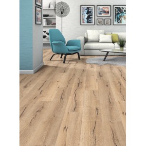 Living by Haro Laminat 7 mm Eiche Sahara im Wohnraum, Holzbodenoptik.