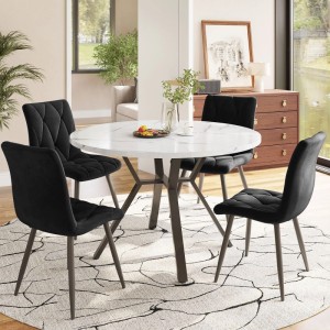 Merax Runder Esstisch 100cm  MDF Marmoroptik  X-Gestell Schwarz
