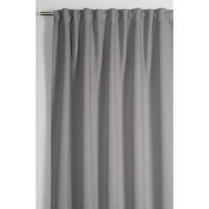 Grauer Bennetti Dimout Schal 140x245 cm mit Gardinenband für Fenstervorhänge.
