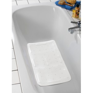 Weiße, extra lange Wenko Wanneneinlage Florida (90x36,5cm) in Badewanne. Rutschfest und sicher.