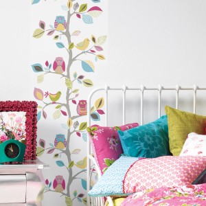 A.S. Creation Pop.up-Panel Eulen Rosa an Wand im Kinderzimmer.