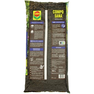 Sack Compo Sana Graberde, 40 Liter, tiefschwarze Spezialerde für ästhetische Grababdeckung.