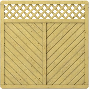 Rechteckiges, druckimprägniertes Sichtschutzzaun-Element Gada mit Gitter (179x179cm) aus Holz.