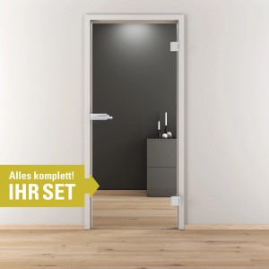 Novadoors Glastür-Set Nova 510 DIN R, 82,1x201,3 cm, mit Schlosskasten und Edelstahl-Optik Beschlägen.