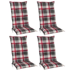 4er Set Beautissu Hochlehner Auflagen Sunny RK, 120x50x6cm, Bordeaux kariert für Gartenstühle.
