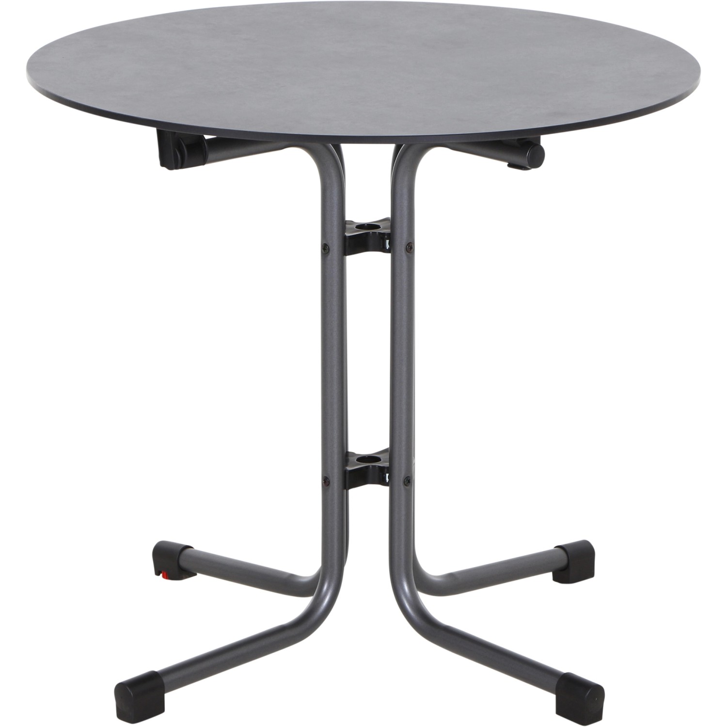 Runder, anthrazitfarbener Siena Garden Klapptisch Sola mit Stahlgestell, ideal für Balkon und Garten.
