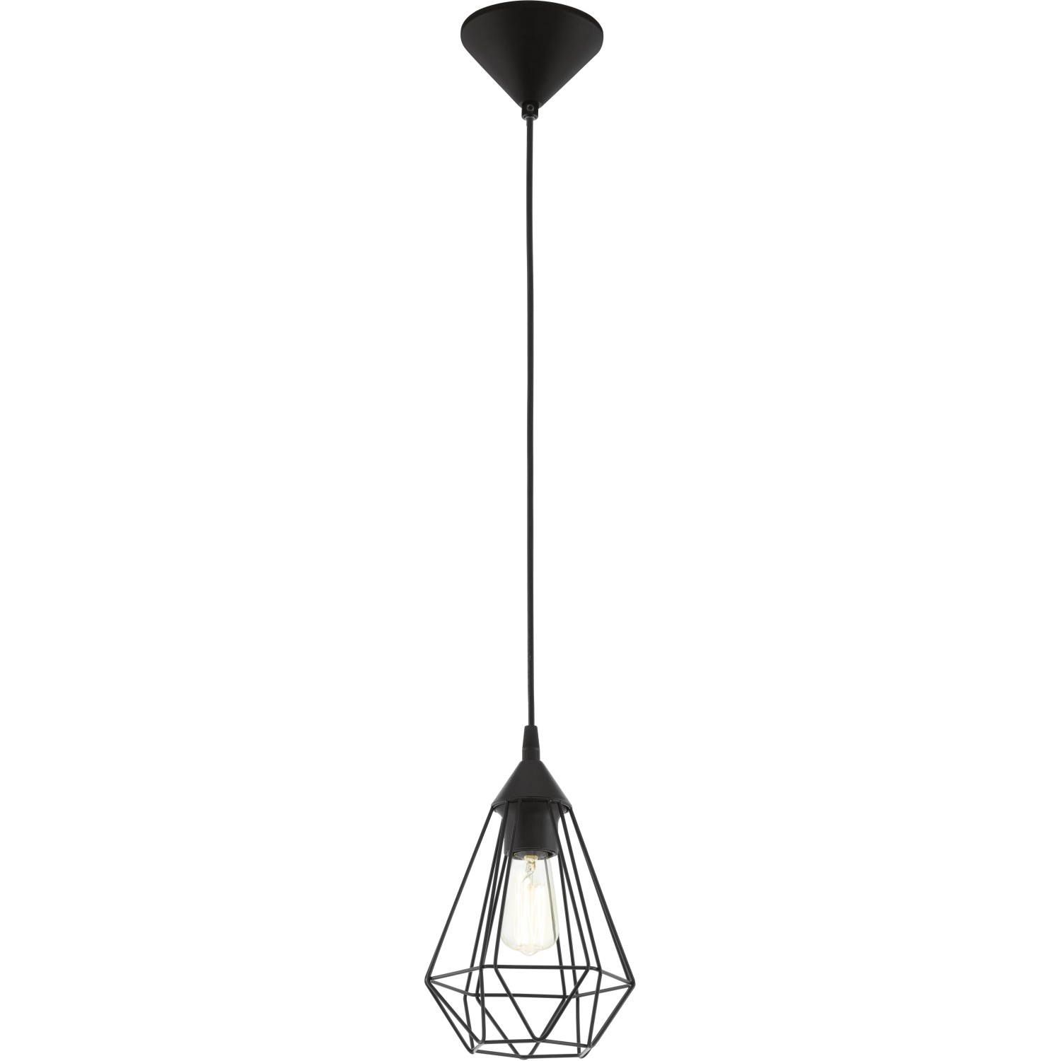 Schwarze Eglo Pendelleuchte Tarbes mit Drahtschirm, 1-flammig, Ø 17,5 cm.