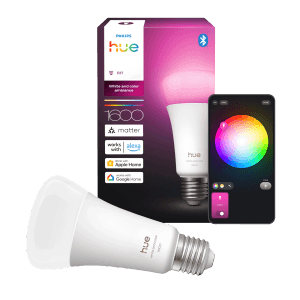 Philips Hue E27 LED-Lampe mit Farbwechsel, 11,8W, 1600lm, inkl. App-Steuerung.