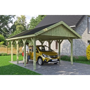 Satteldach-Carport Wallgau 430 x 600 cm schwarze Schindeln