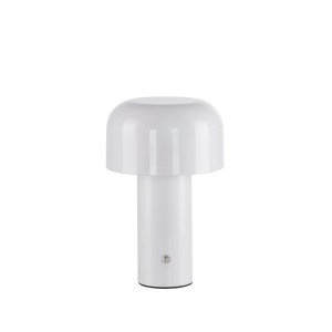 Weiße LED-Akku-Tischleuchte Agnes von Just Light, pilzförmig, für den Innen- und Außenbereich.