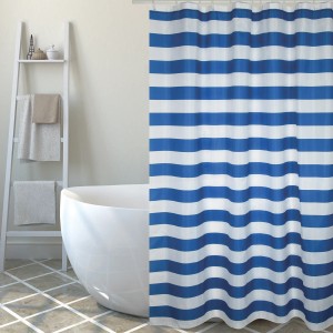 MSV Duschvorhang Brighton, blau-weiß gestreift, 180x200 cm, aus Polyester.