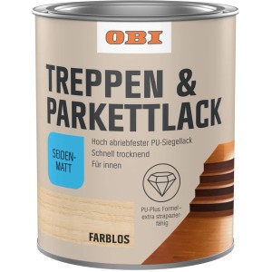 Dose OBI Treppen- und Parkettversiegelung, farblos, seidenmatt, für den Innenbereich.
