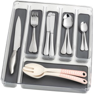 Wenko Besteckkasten mit 6 Fächern, grau-transparent, für Küchenhelfer und Besteck.