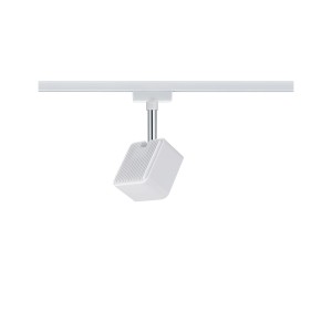 Weißer, dimmbarer Paulmann URail LED Spot Cube (8W) am Schienensystem.