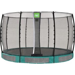Grünes EXIT Allure Classic Bodentrampolin Ø 366 cm mit Sicherheitsnetz.