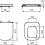 Technische Zeichnung: Ideal Standard i.life S WC-Sitz, Wrapover, Weiß, mit Maßen.