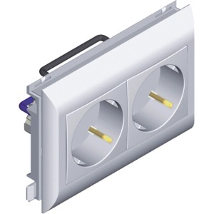 Weiße 2-fach Steckdose für Brüstungskanal, geeignet für Elektroinstallation.