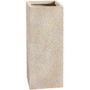 Beiger Pflanztopf Calais, eckige Pflanzsäule aus Fibreclay für den Außenbereich.