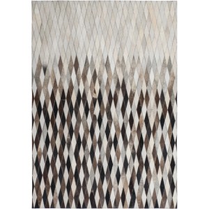 Grauer Leder Teppich Wonder 710 mit Rautenmuster, 160x230 cm.