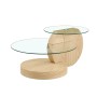 okwish Couchtisch mit Glas und Zwei Ebenen für Wohnzimmer 90x70x44 cm Natur