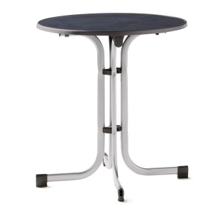 Runder, graphitfarbener Sieger Klapptisch 207/A mit Ø 70 cm. Gartentisch mit Klappfunktion.