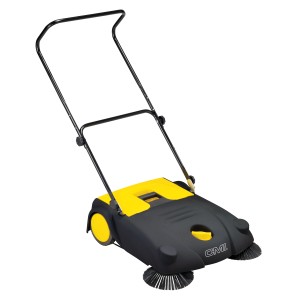 CMI Kehrmaschine mit 2 Frontbürsten, 20 l Volumen, gelb-schwarz.