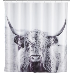 Wenko Duschvorhang Yak mit Highland-Rind Motiv, 180x200 cm, Polyester, waschbar.