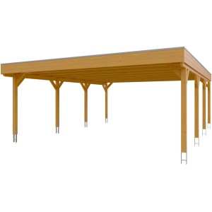 Skan Holz Carport Grunewald, Doppelcarport aus Eiche Hell mit Aluminiumdach.