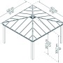 Technische Zeichnung des anthrazitfarbenen Palram Canopia Dallas Gartenpavillons mit Maßangaben.