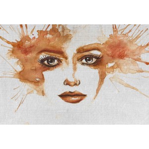 Fototapete mit Aquarell-Gesicht in Orange und Weiß, 4,00 m x 2,70 m, FSC®-zertifiziert.