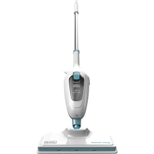 Black+Decker 10-in-1 Dampfbesen FSMH13E10, 1300 W, in Weiß und Türkis.