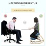 Vinsetto Kniestuhl aus Birke, blau, zeigt Haltungskorrektur im Vergleich zu Bürostuhl. Fördert gesunde Sitzhaltung.