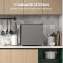 Grauer HOMCOM Mini-Gefrierschrank 35 L auf Küchenarbeitsplatte. Kompakte Gefrierbox freistehend für kleine Räume.