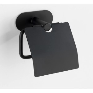 Schwarzer Wenko Turbo-Loc Toilettenpapierhalter Orea aus Edelstahl mit Deckel.