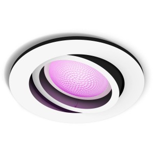 Runder, weißer Philips Hue Einbauspot Centura mit farbiger LED-Beleuchtung.