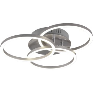 Moderne LED-Deckenleuchte Circle, 27W, Nickel matt, mit drei verschlungenen Ringen.