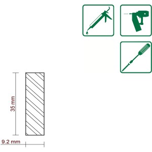 Technische Zeichnung: FN Neuhofer Flachleiste Lärche, 9,2x35x2000mm, mit Werkzeug-Icons.