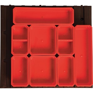 Qbrick System Behälterset FX ORG100 für Werkzeugkoffer, rote Kunststoff-Einsätze.