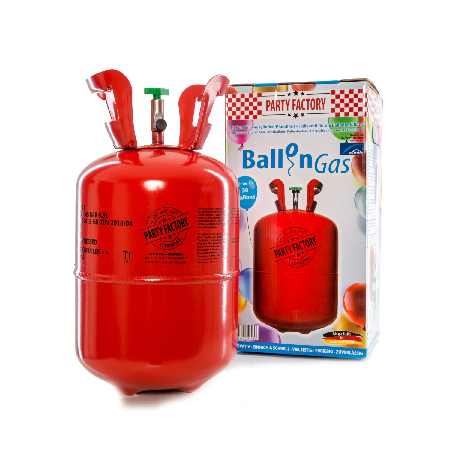 Party Factory Ballongas Helium Einwegflasche 0,2 m³ für ca. 30