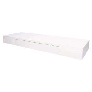 Weißes Wandregal MCW H37 mit Schublade, 8x80x25 cm, zur Wandmontage.