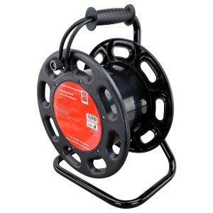 Schwarze e2 elektro Kabeltrommel für LED Lichtschlauch, geeignet für bis zu 25m Lichtschlauch.