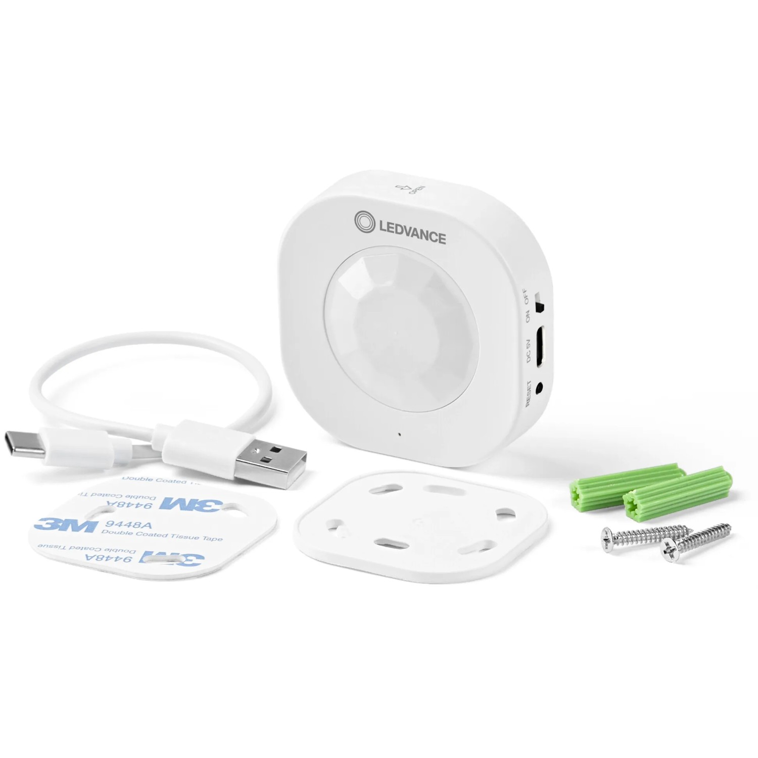 Ledvance Smart+ Bewegungsmelder, 6 cm, Weiß, mit Zubehör für die Montage.