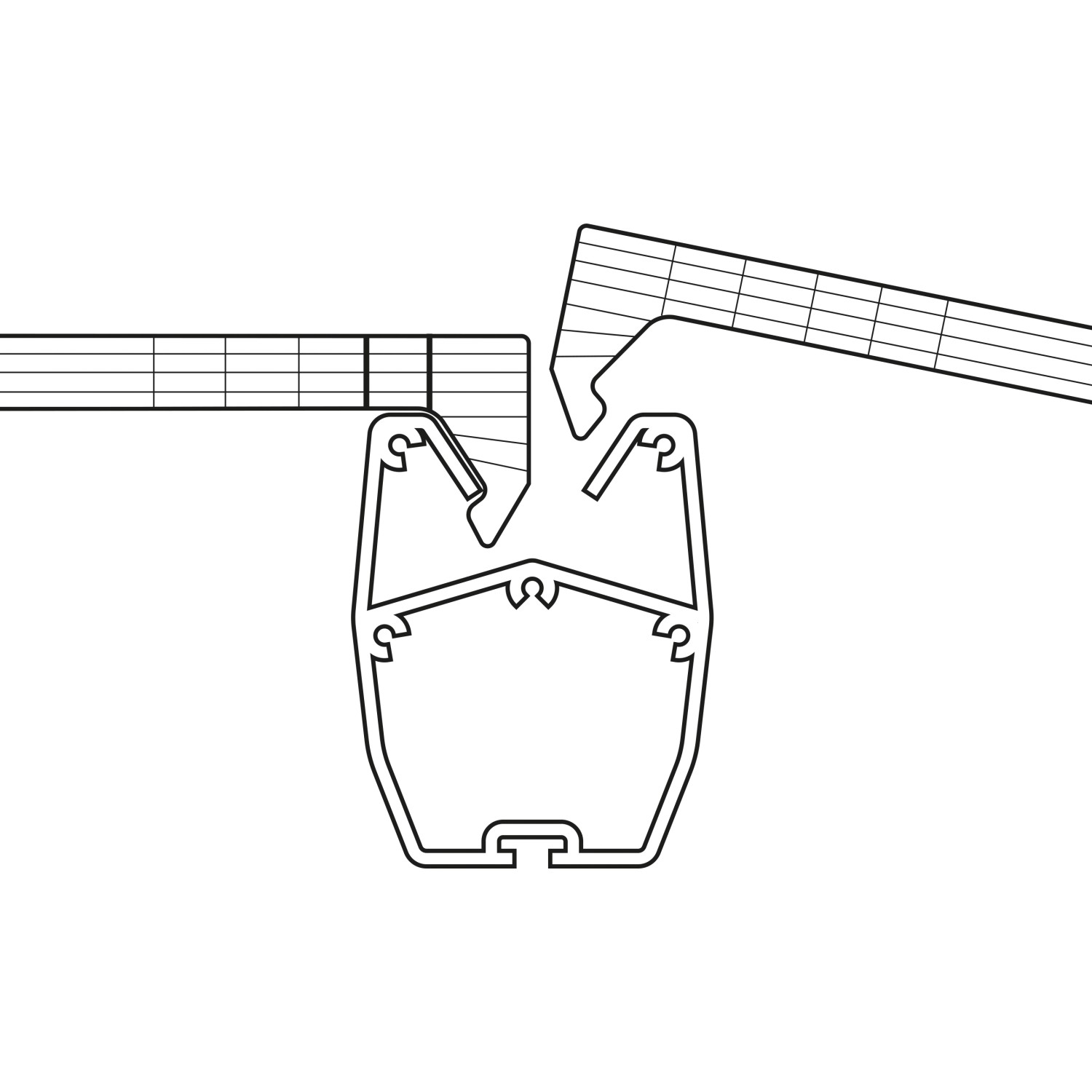 Detailaufnahme: Profil der Gutta Terrassenüberdachung, weiße Aluminiumkonstruktion.
