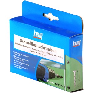 Knauf Schnellbauschrauben TN 3,5 x 25 mm, 200 Stück im blauen Karton für Gipskartonplatten.
